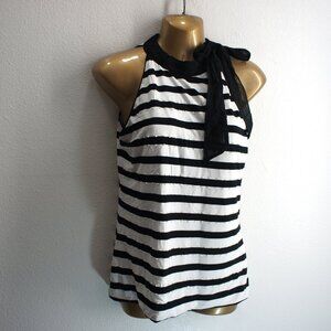 White House Black Market striped beaded tie neck top size S